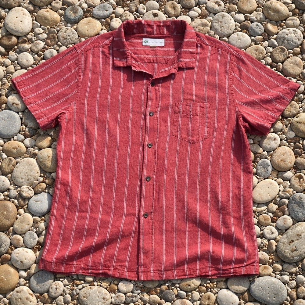 Aeropostale Mens XL Red Striped Hemp Short Sleeve Button Down Earthy Sustainable